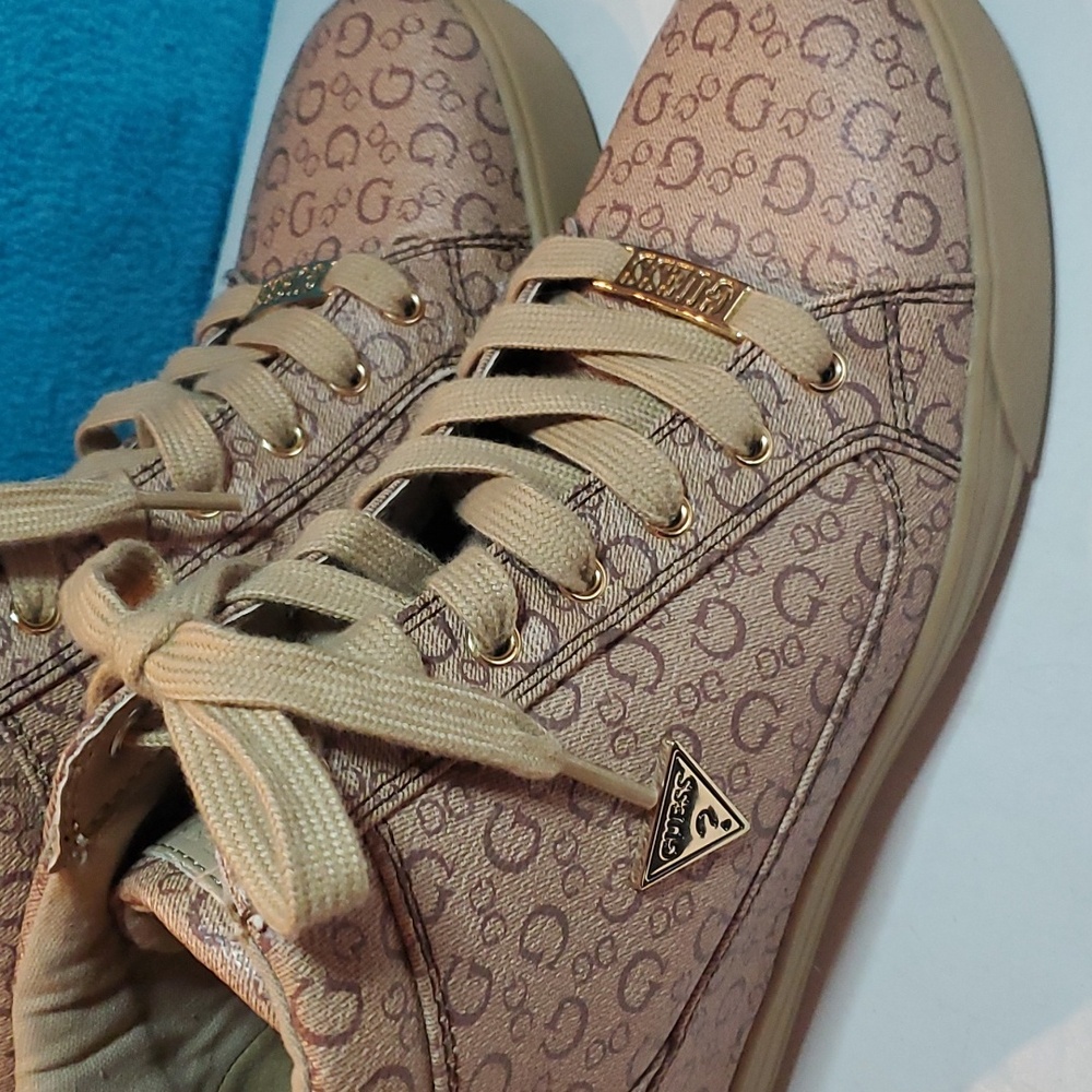 Guess High Top Sneakers, Women's Shoes, Wedge Sneaker, Brown High Top Shoe, Tan - Picture 7 of 10